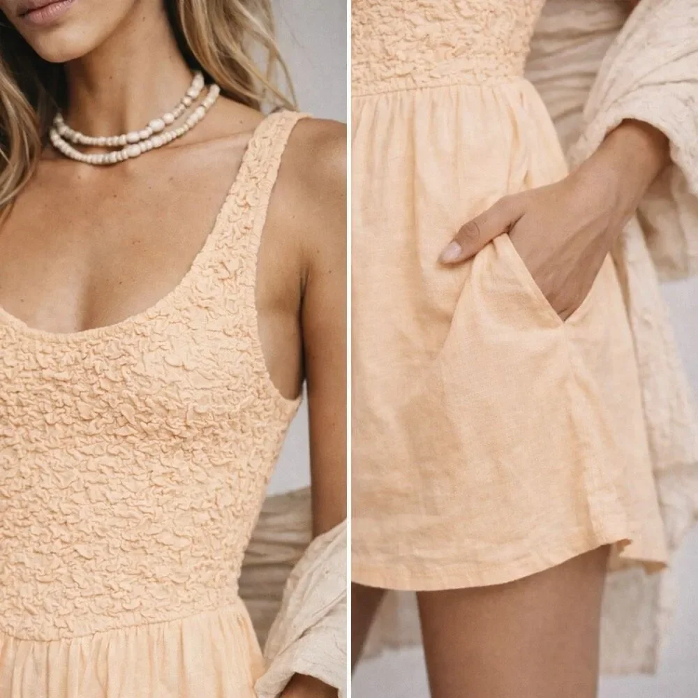 Free People Juliette Smocked Romper Sz S Cotton Gauze Boho Coquette Beachy NWT